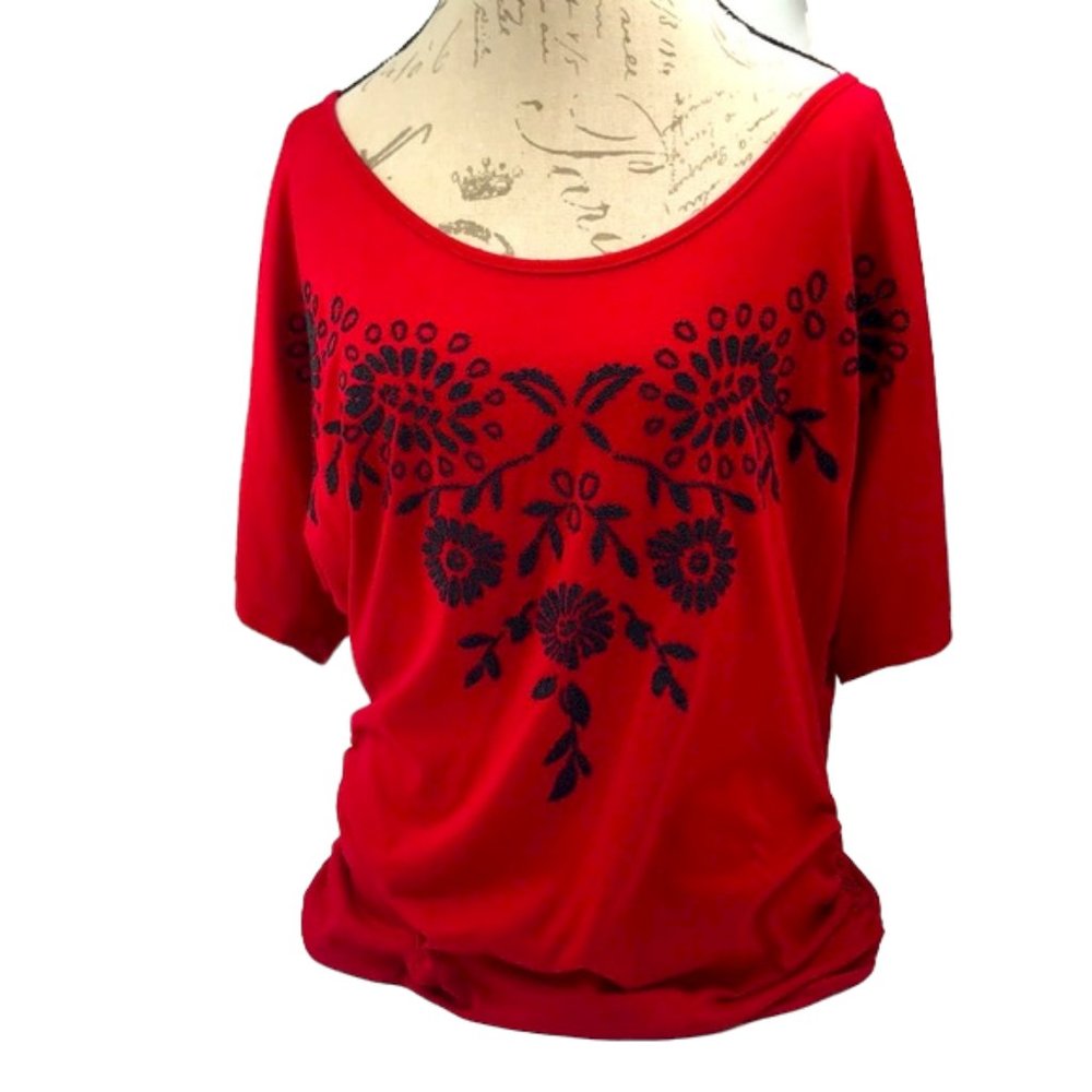 Expresso Red w/ Black Beads Bat Wing Top Size L